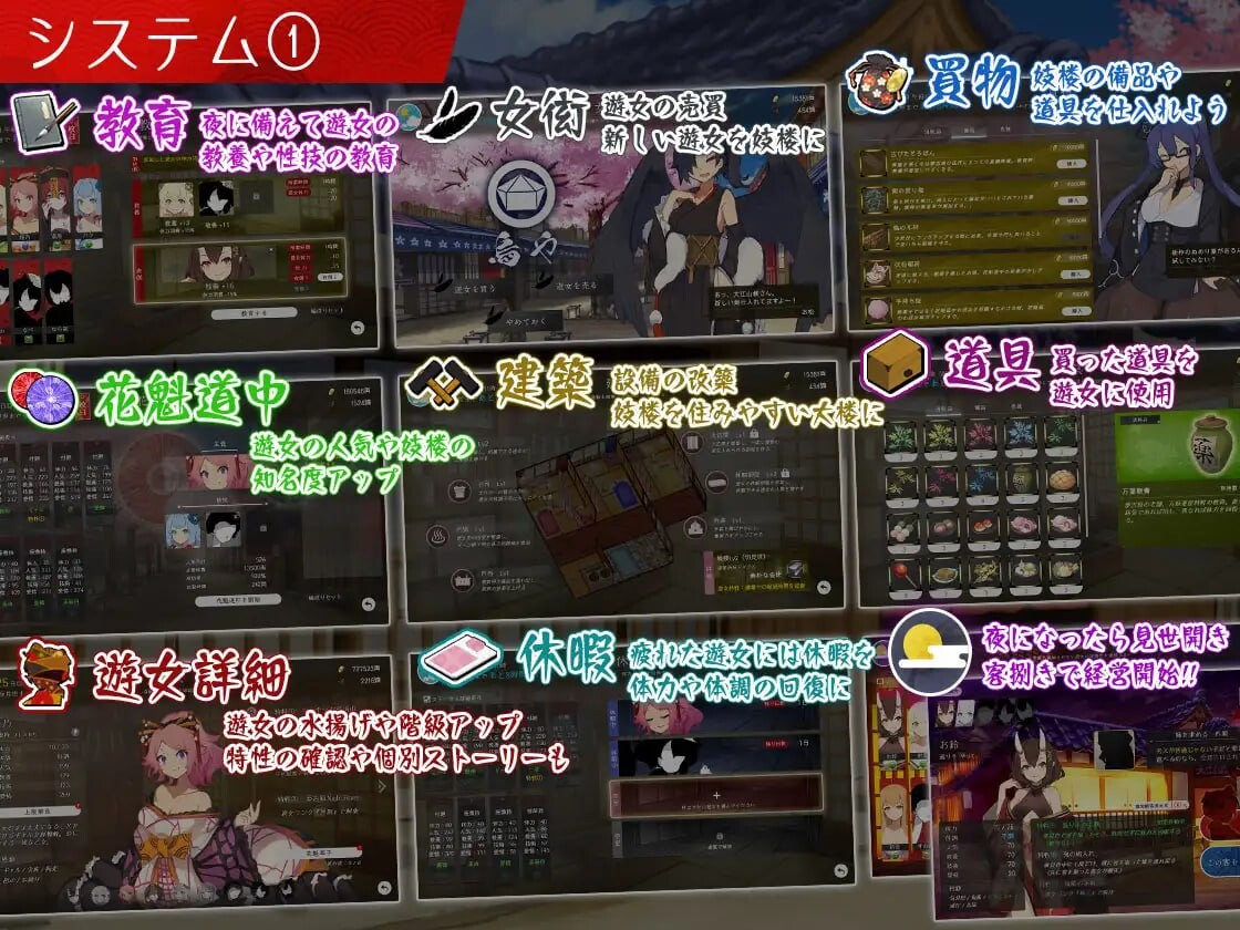 [经营SLG/动态/PC] 梦吉原的妖异妓楼～妖怪大楼重建谭～夢吉原のあやかし妓楼 ～妖怪大楼再建譚～v1.041 AI汉化+DLC [2.2G/FM]相关图片