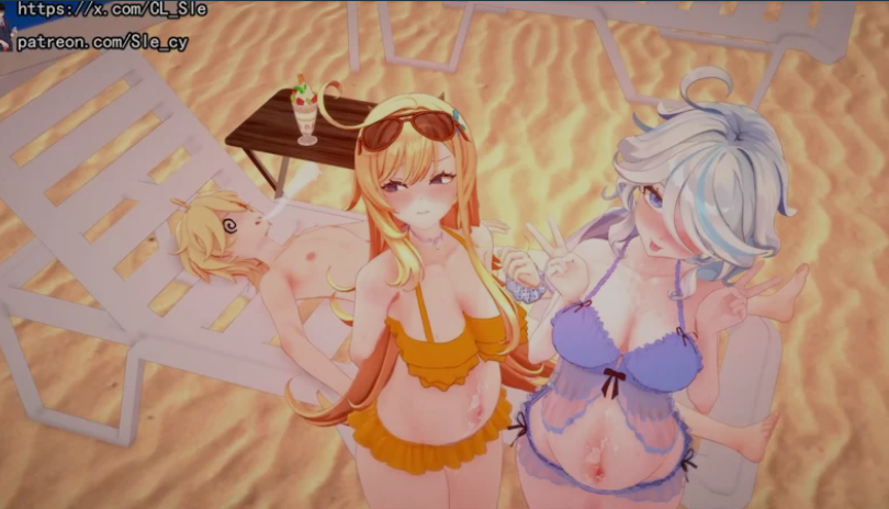 图片[1]-[MMD/中文/步兵] Sle 8月4作品：原神 夏日沙滩~芙宁娜&爱可菲  [200M/CV]-嘤嘤怪之家